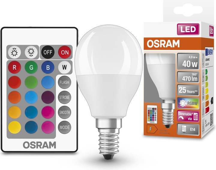 Actual product image Osram Led Retrofit Rgbw Lamps With Remote Control (E14, 40 W, 470 lm, 1 x, F)