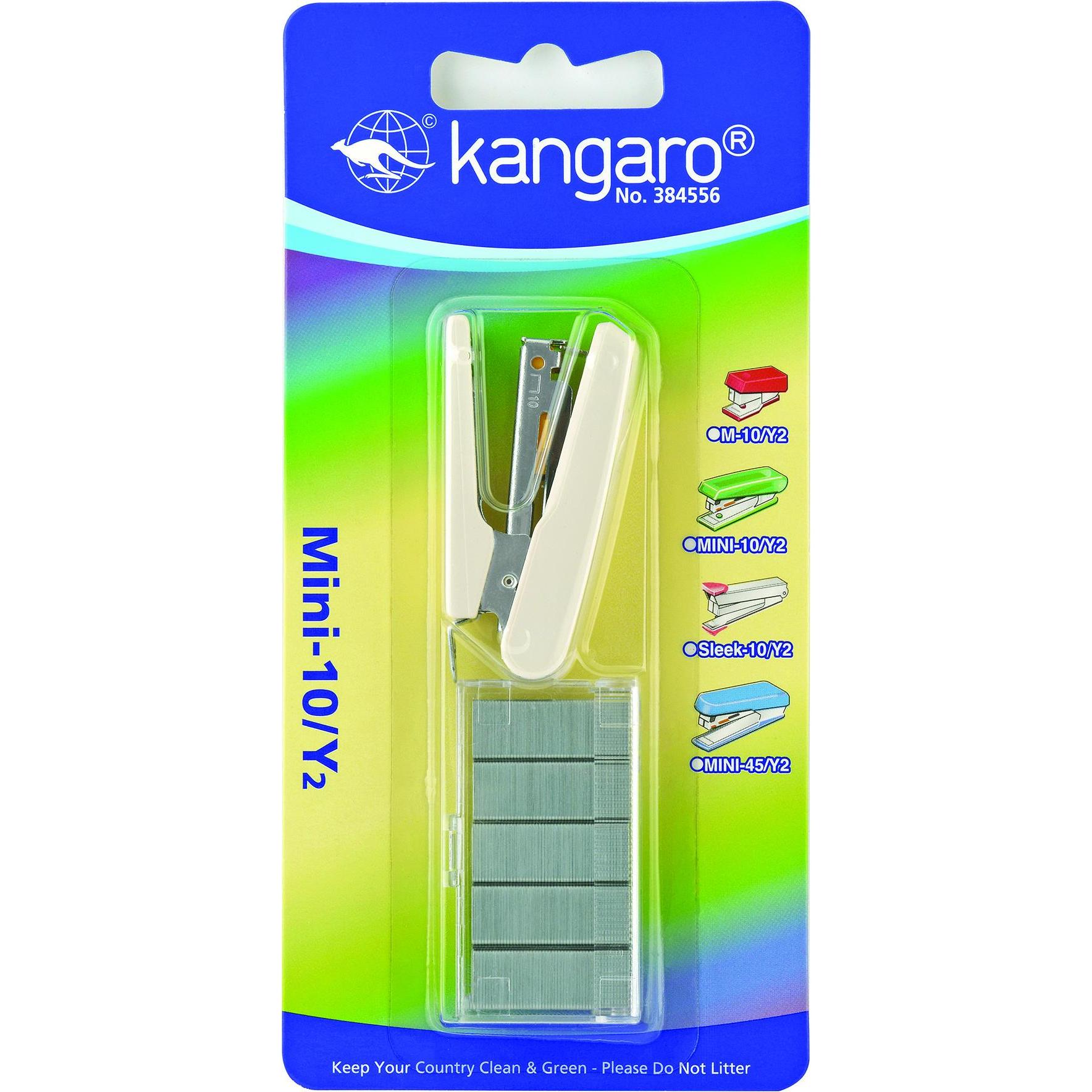 Kangaro, Graffette, Cucitrice + punti metallici, pinza fino a 10 fogli, blister, beige (1 x)