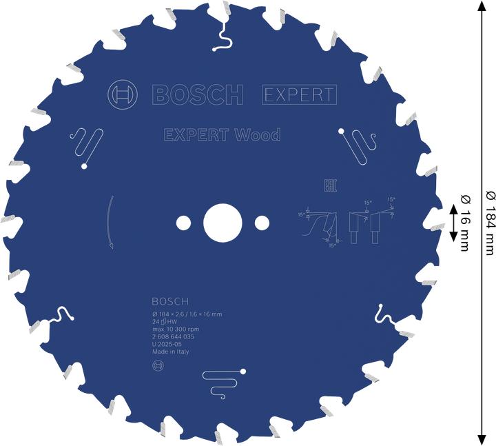 Actual product image Bosch Professional Zubehör Circular saw blade Expert for Wood, 184 x 16 x 2.6 mm, 24