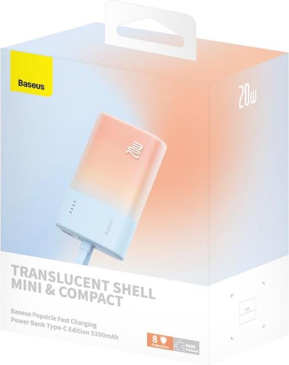 Immagine prodotto Baseus Popsicle 5200mAh 20W Powerbank with Built-in Lightning Cable (+ White Simple USB-C - U (5200 mAh, 20 W, 20 Wh)
