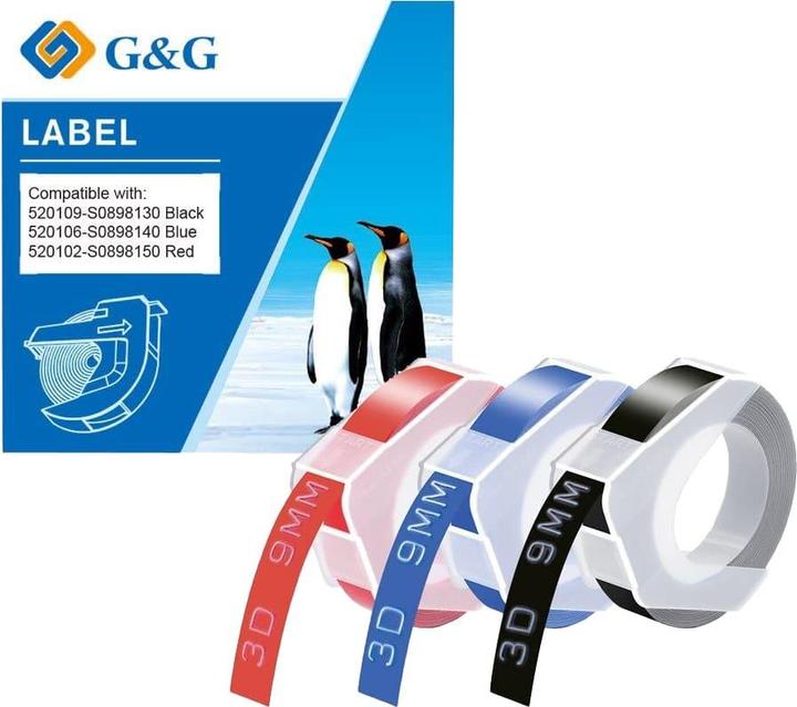 G&G Prägeband-Set 3D farbig 3er Pack je 9mm x 3m (0.90 cm, Blau, Mehrfarbig, Rot, Schwarz)