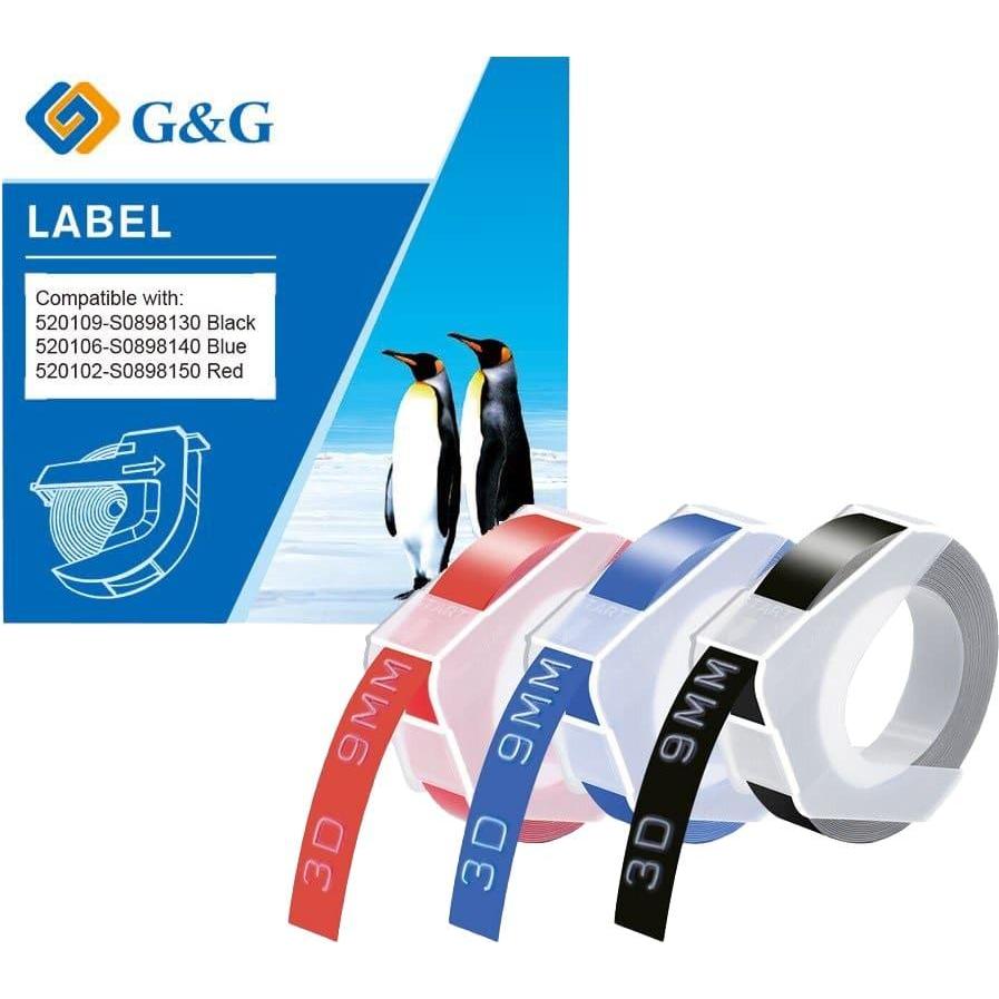 G&G, Beschriftungsband, Prägeband-Set 3D farbig 3er Pack je 9mm x 3m (Rot, Schwarz, Blau)