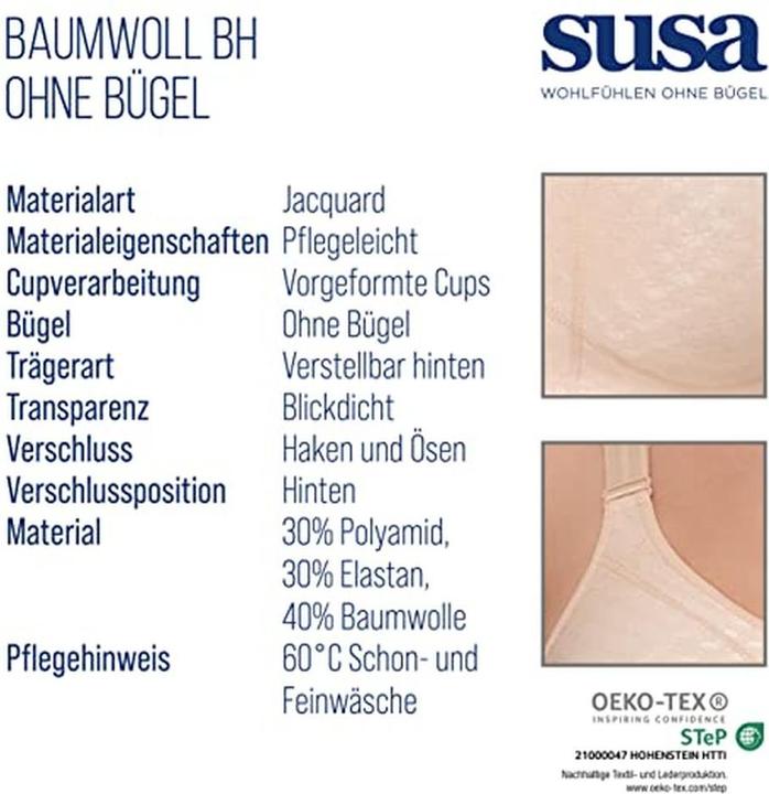 Actual product image Susa Comfort Plus Topsy bra without underwire (Single pack, 85 F)
