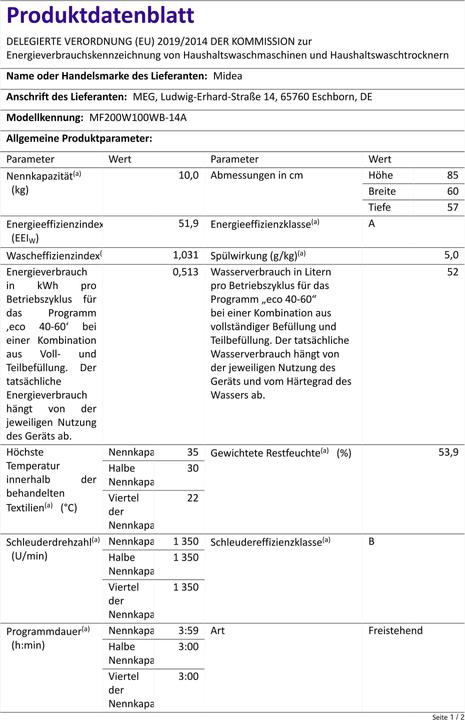 Actual product image Midea MF200W100WB-14A (10 kg, Left)