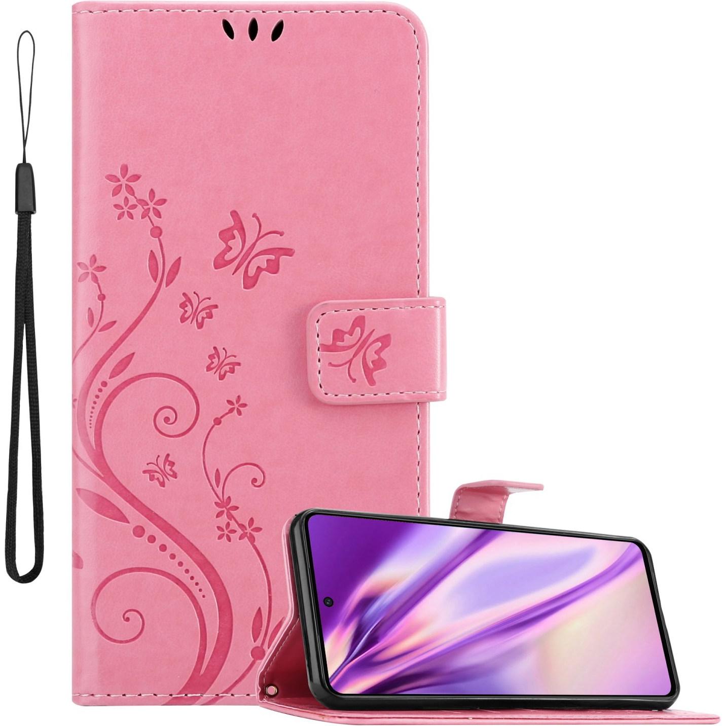Cadorabo Flower Book Hülle für Samsung Galaxy M53 5G (Samsung Galaxy M53 5G), Smartphone Hülle, Rosa