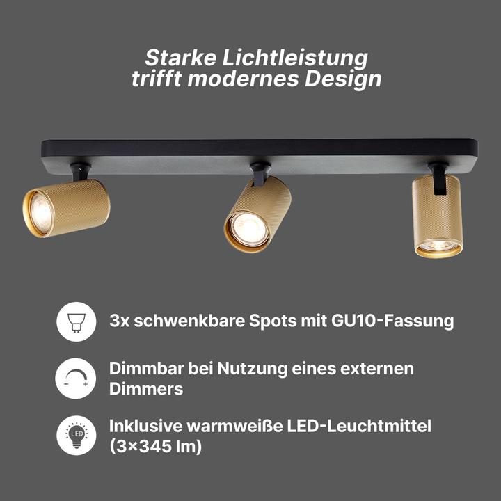 Produktbild Brilliant Plafondspot Marty GU10 3x5W 3000K - Zwart/Goudkleurig (345 lm, GU10)