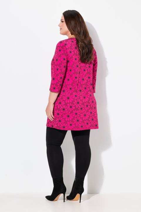 Immagine prodotto Ulla Popken Maglia dal taglio lungo e svasato con fiori, scollo a V e maniche a 3/4 (68)