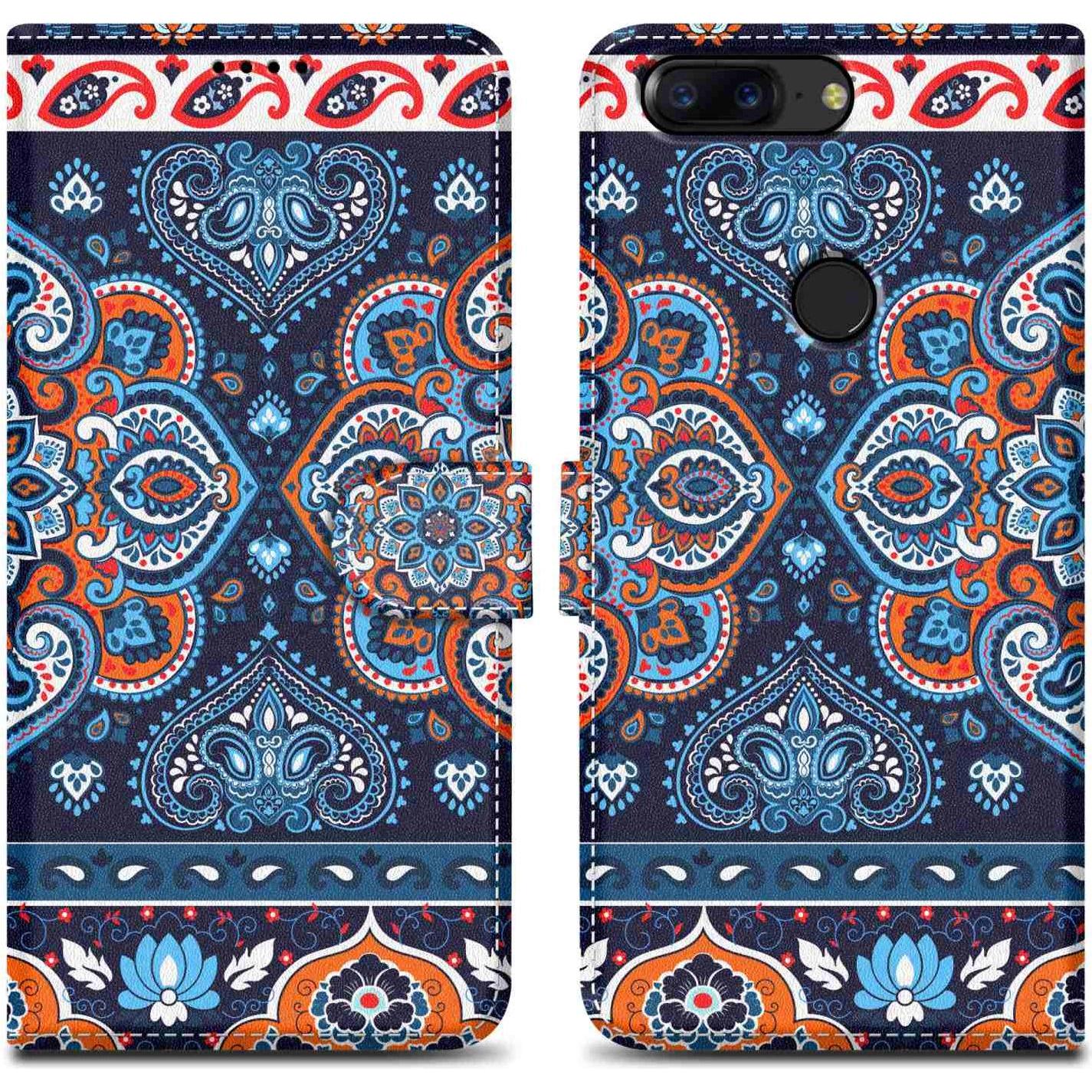 Cadorabo Book Hülle mit Print für OnePlus 5T (OnePlus 5T), Smartphone Hülle, Blau