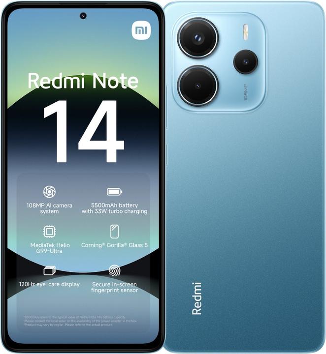 Actual product image Xiaomi Redmi Note 14 (256 GB, Ocean Blue, 6.67", Dual SIM, 4G)