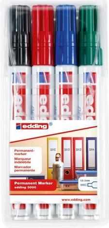 Actual product image Edding 3000 permanent marker, assorted colours 1.5 - 3.0 mm, 4 pcs. (colour assorted, 3 mm, 4 x)