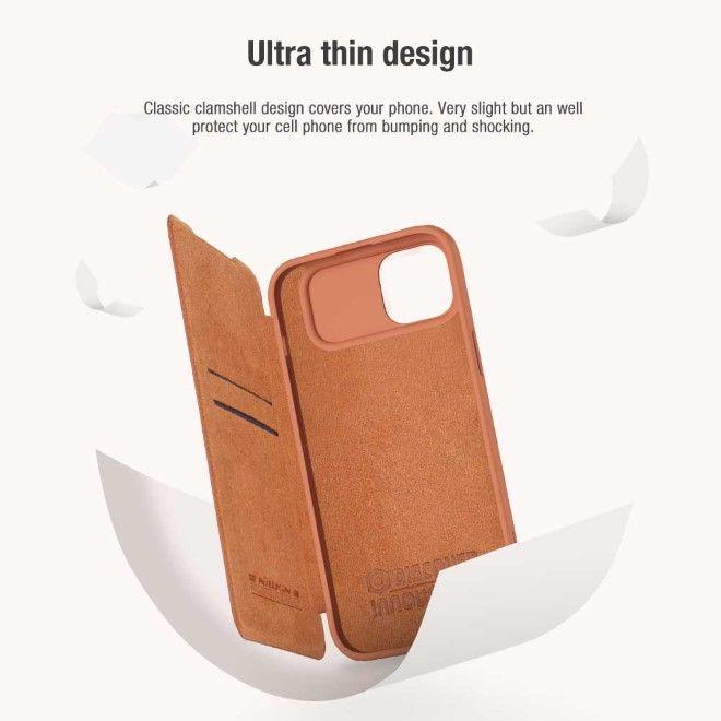 Actual product image Nillkin Qin Pro Leather Flip Camera Cover Case for iPhone 15 Plus - Brown (Apple iPhone 15 Plus)