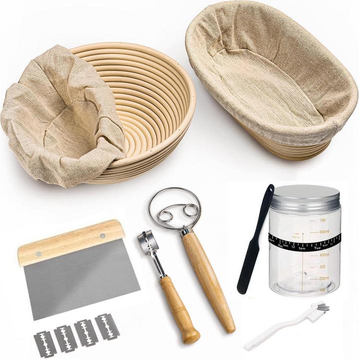 8-teiliges Brotbackset mit Gärkörbchen und Sauerteig Starter Set
