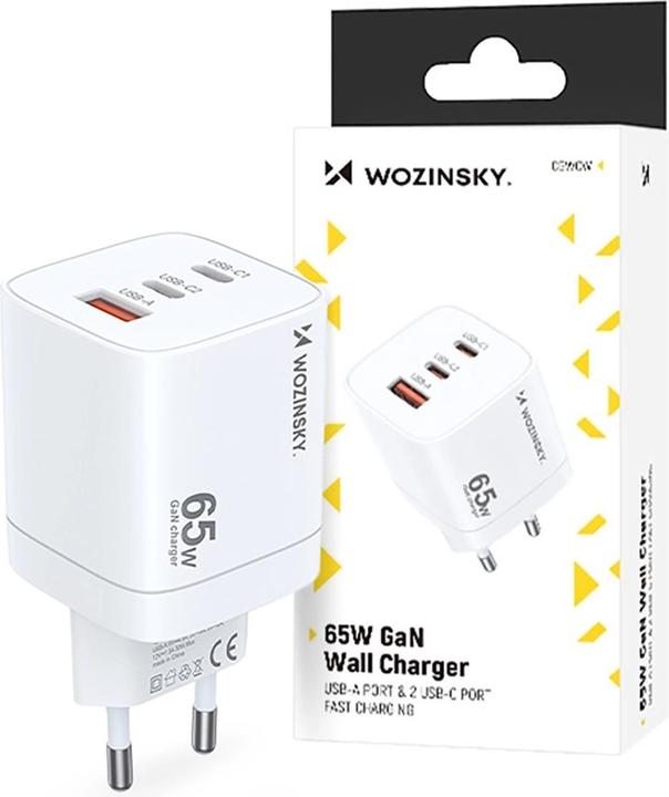 Actual product image Wozinsky CGWCW 65W USB-A / 2 x USB-C GaN wall charger - white (65 W)