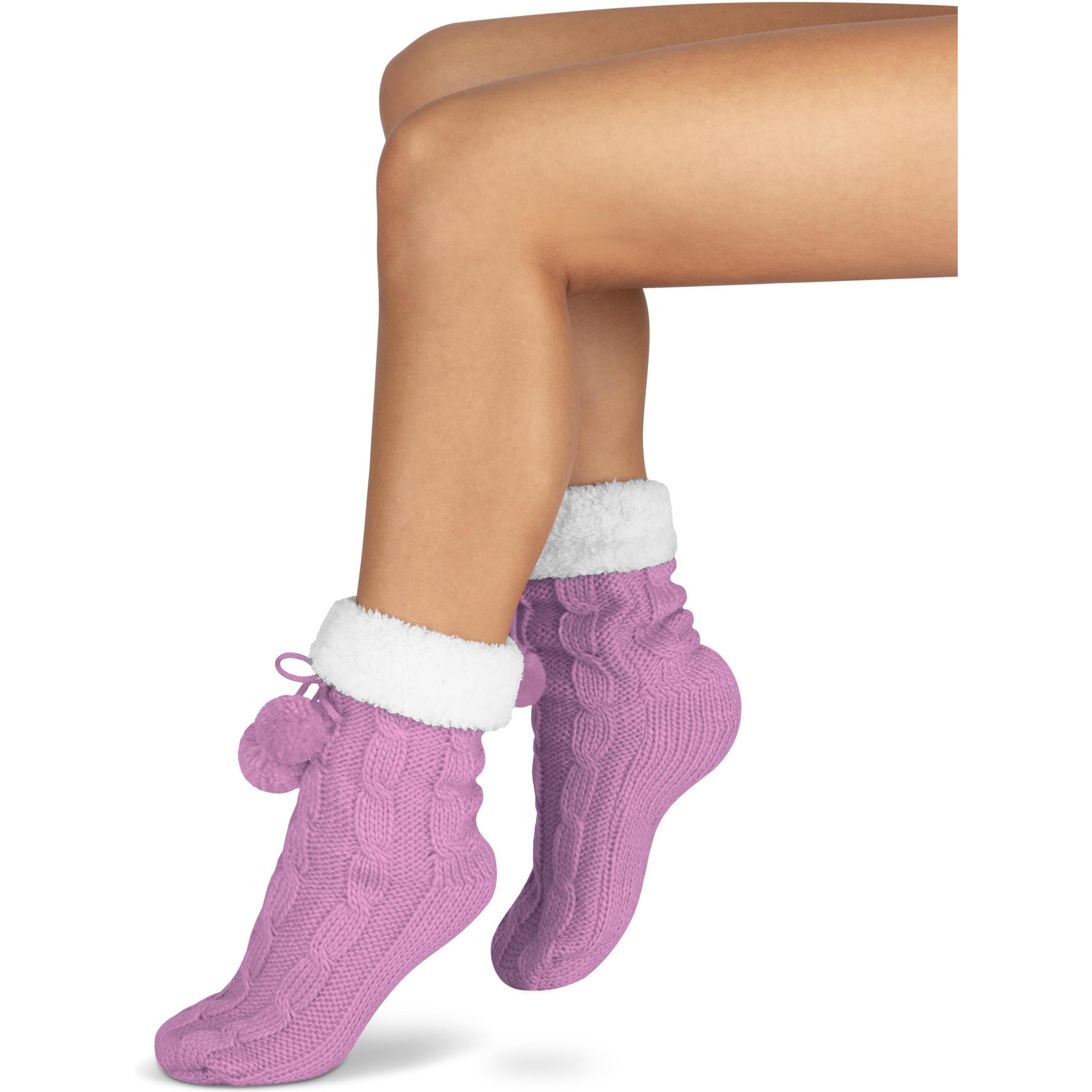 Thumbnail - Normani, Damen, Socken, Strick-Hausschuhe mit Bommeln und ABS, Rosa, (Einzelpack, 36 - 40)