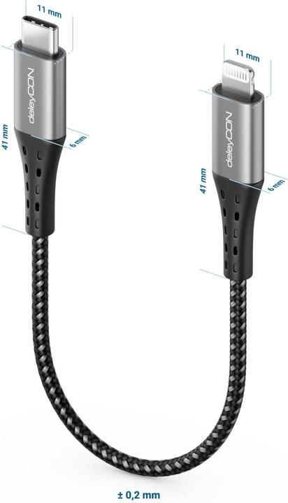 Produktbild deleyCON USB 2.0-Kabel USB C - Lightning 0.15 m (0.15 m, USB 2.0)