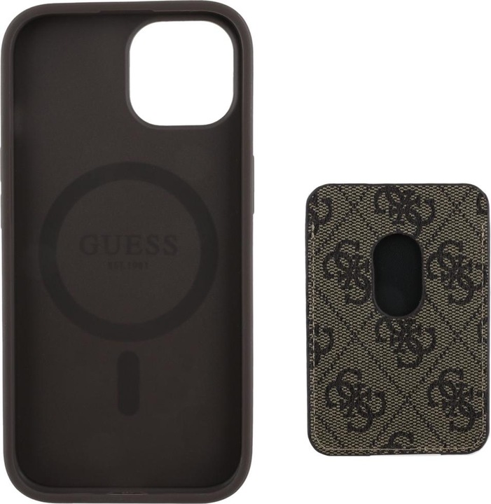 Actual product image Guess 4G Stripes case with Magsafe wallet for iPhone 15 brown (Apple iPhone 15)