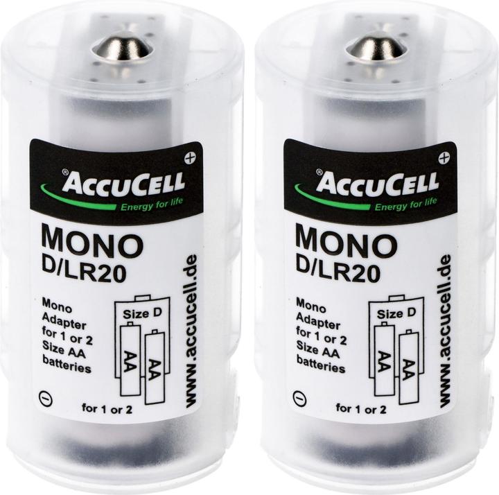 Produktbild AccuCell Universal Mono D Adapter im 2er Pack für 1 oder 2 Mignon, AA, LR6, FR6