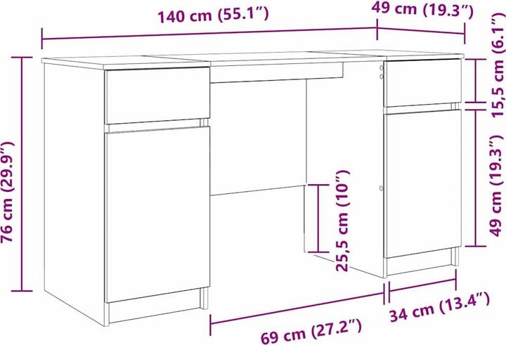 Image du produit vidaXL Bureau Chêne Sonoma 140x49x76 cm Matériau dérivé du bois