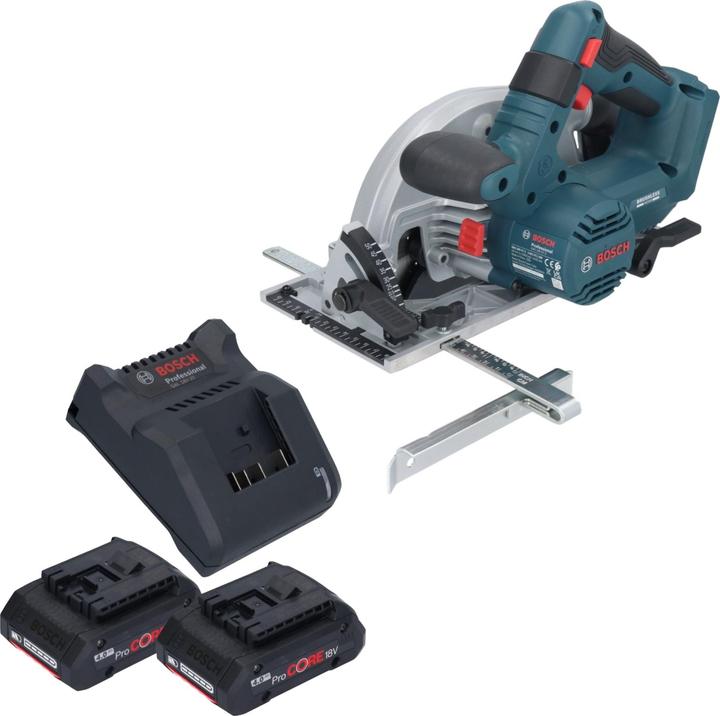1x Bosch GKS 18V-57-2 Professional cordless portable circular saw, 2x Bosch GBA 18 V 4.0 Ah ProCORE battery, 1x Bosch GAL 18V-20 cordless charger, 1x circular saw blade, Standard for Wood, 165 x 1.5, 1.0 x 20 mm, 24 ( 2 608 837 685 )