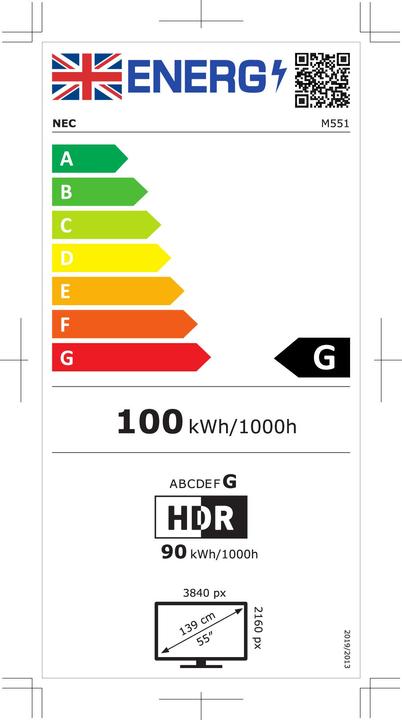 Energy Label NEC M551 AIRSERVER 55IN E-LED (3840 x 2160 Pixels, 55")
