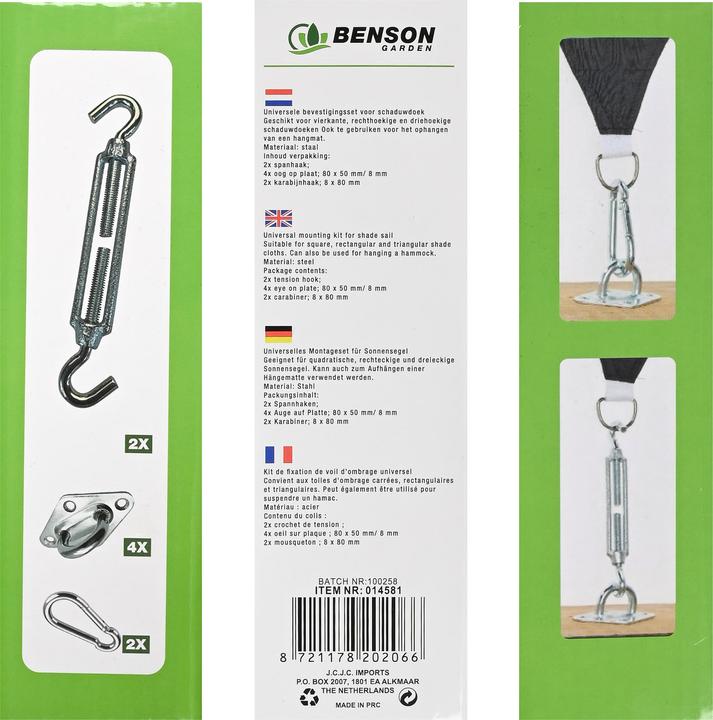 Image du produit Benson Garden Kit de fixation de voil d'ombrage 8 pcs