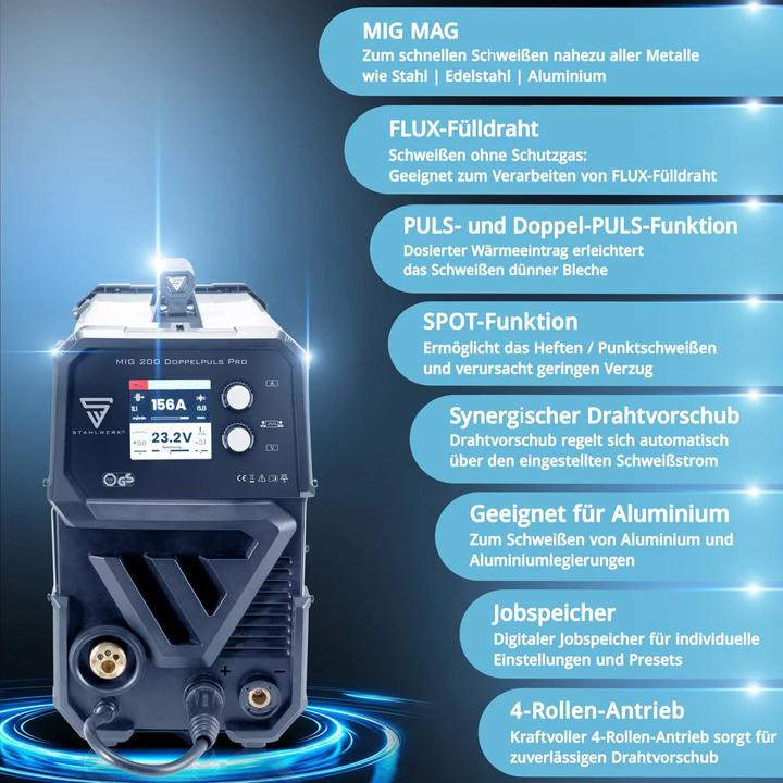 Produktbild Stahlwerk Schweissgerät MIG MAG 200 Doppelpuls Pro Vollausstattung vollsynergisch