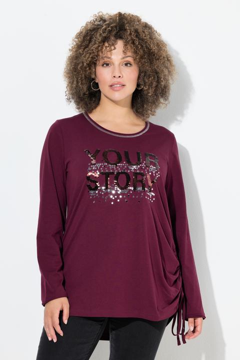 Immagine prodotto Ulla Popken Maglia classica con scritta di paillettes, scollo a girocollo e maniche lunghe (50, 52)