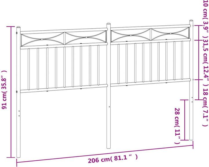 Produktbild vidaXL Kopfteil Metall Schwarz 200 cm,Farbe: Schwarz,Material (206 x 3 x 97 cm)