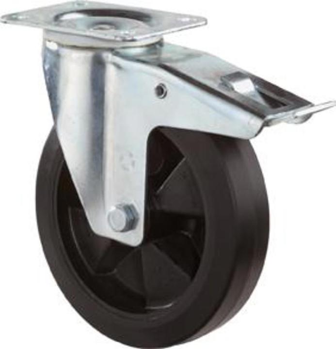 Produktbild BS Rollen Lenkrolle Rad-Ø 200 mm Tragfähigkeit 300 kg mit Totalfeststeller Vollgummi 138x109mm