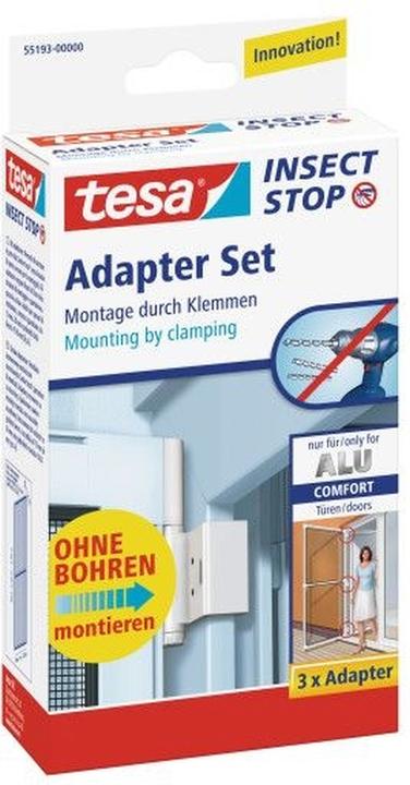 tesa Insektenschutz Alu COMFORT Adapter für Türen, zur Montage ohne Bohren