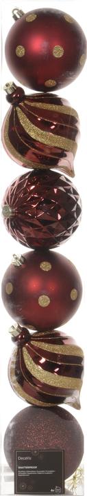 Decoris 15 cm Shatterproof Christmas Tree Decoration Set, Oxblood and Gold, 6 pcs (6-part)