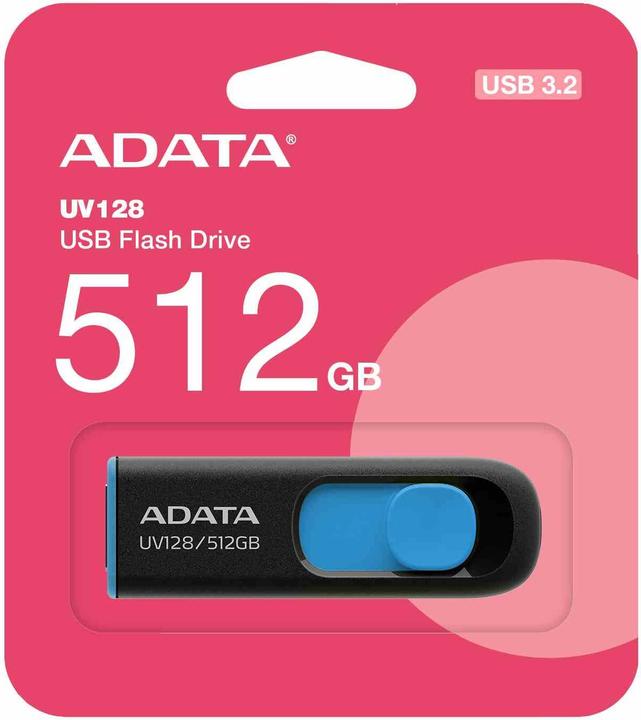 Actual product image Adata UV128 USB flash drive USB Type-A 3.2 Gen 1 (3.1 Gen 1) Black, Blue (512 GB, USB-A)