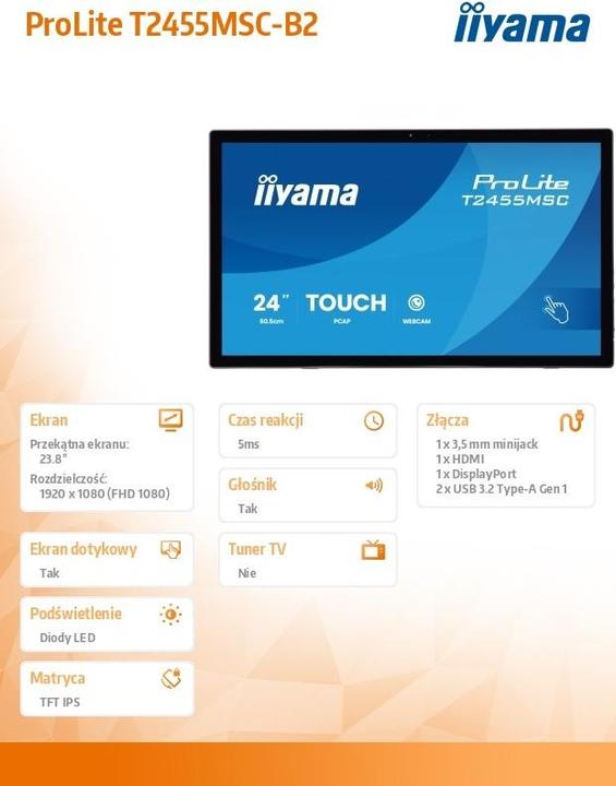 Actual product image iiyama 60.5cm (23,8") T2455MSC-B2 16:9 M-Touch DP+HDMI+USB (1920 x 1080 pixels, 23.80")