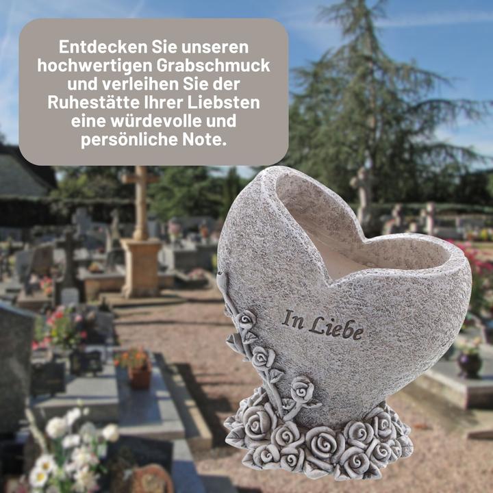 Actual product image Novaliv Grabschmuck Vase mit Herz "In Liebe" 12x8,5x14 cm Grabdekoration wetterfest Grabfigueren