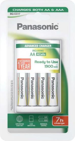 Immagine prodotto Panasonic Caricatore avanzato BQ-CC17 (4 pz., AA, AAA, 1900 mAh, Batteria + Caricabatterie)