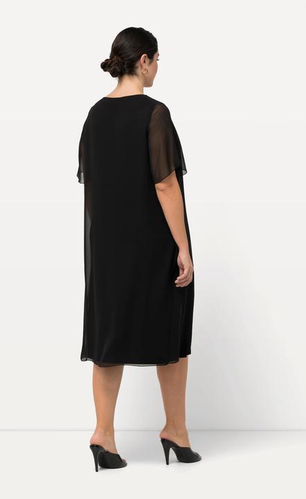 Immagine prodotto Ulla Popken Abito di chiffon dal taglio svasato con applicazioni, scollo a girocollo e mezze maniche (46, 48)
