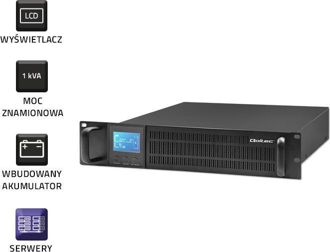 Image du produit Qoltec 53945 UPS 1KVA (1 VA, 800 W, Double convertisseur en ligne Onduleur)