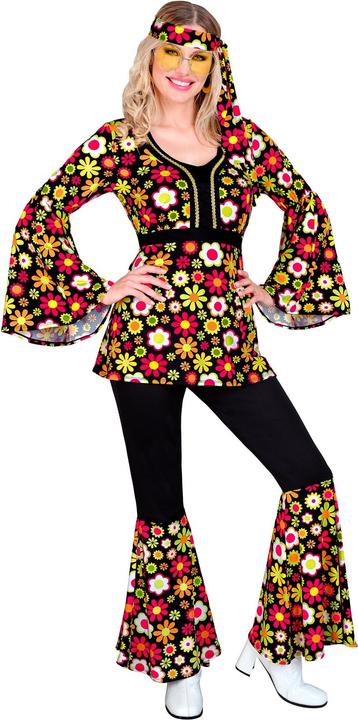 Actual product image Widmann Hippie style costume ladies flower top, trousers and headband (L)