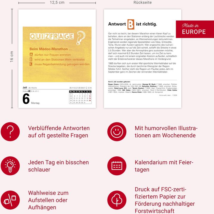 Produktbild Harenberg Ist es wahr, dass...? Tagesabreisskalender 2026 - Alltagswissen auf dem Prüfstand (Deutsch)