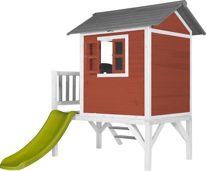 Produktbild Axi Lodge XL Spielhaus Skandinavisches Rot - Lindgrüne Rutsche