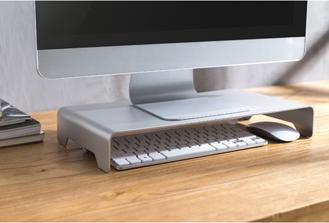 Actual product image Powerton Monitor stand, modern minimalist design, silver, aluminium, load capacity 10 kg, Ergo