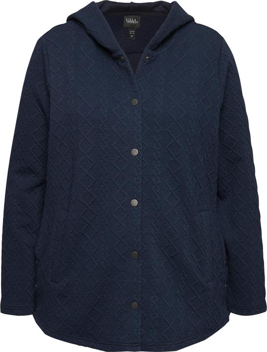 Image du produit Ulla Popken Veste à capuche, motif torsadé et boutons-pression. Dos plus long. (46, 48)