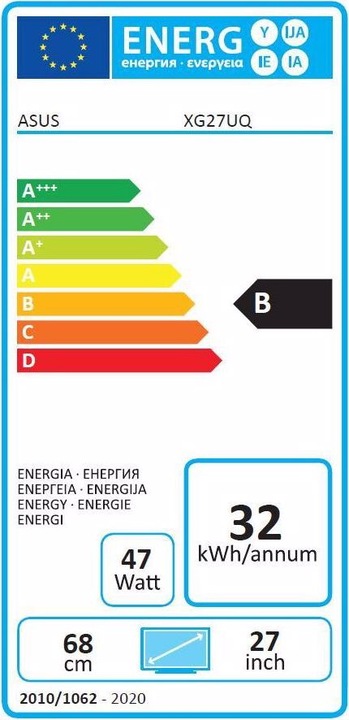 Energy Label ASUS ROG Strix XG27UQ (3840 x 2160 Pixels, 27")