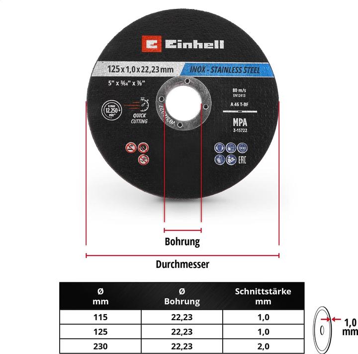 Actual product image Einhell Trennscheiben, 711528, 125x1,0 mm, 50 Stück