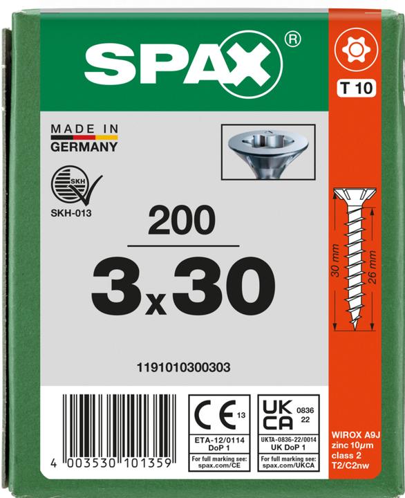 Produktbild Spax Universalschrauben 3 x 30 mm, 200 Stück (200 Schrauben pro Stück)