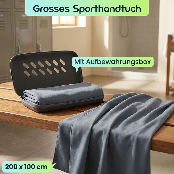 Produktbild Ideoon 2er-Set Microfaser-Handtuch mit Aufbewahrungsbox, 200 x 100 cm, anthrazit (200 x 100 cm)