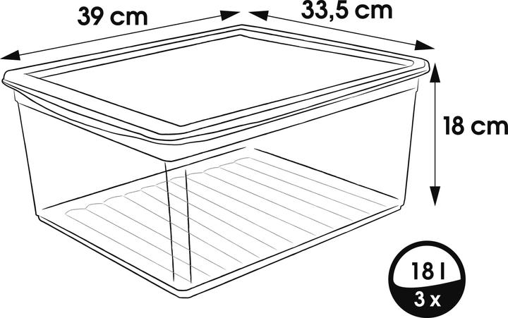 Actual product image keeeper Storage box set ""bea"", 3x 18 L, crystal-grey PP, lid with air control system for ventilation (39 x 33.5 x 18 cm, 18 l)