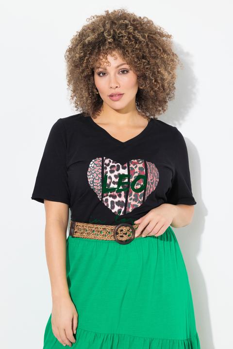 Immagine prodotto Ulla Popken T-shirt classica con cuore leopardato, scollo a V e mezze maniche (46, 48)