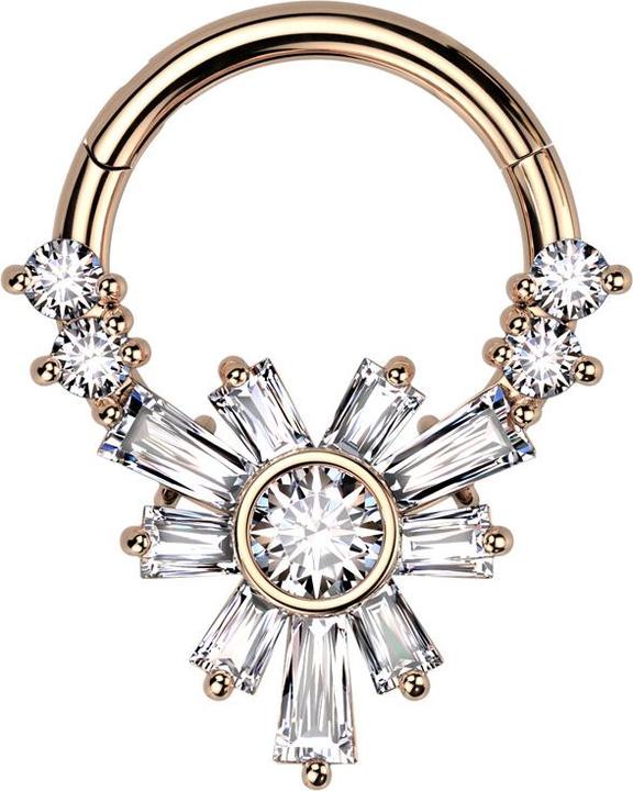 Immagine prodotto Star Piercing Anello micro segmento con cerniera in oro rosa con quattro cristalli rotondi e fiori baquette (Ottone, Acciaio chirurgico 316L)