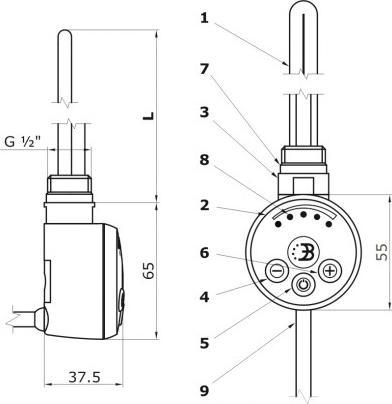 Produktbild Mert - Thermostat Regler MED für Handtuchheizkörper, inklusive Heizpatrone 1000W, Weiss